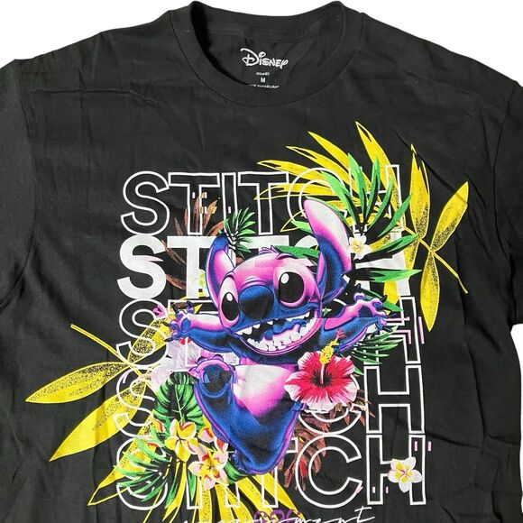 Lilo And Stitch T-Shirt Mens M Black Hawaiian Colorful Short Sleeve Floral - Picture 2 of 8